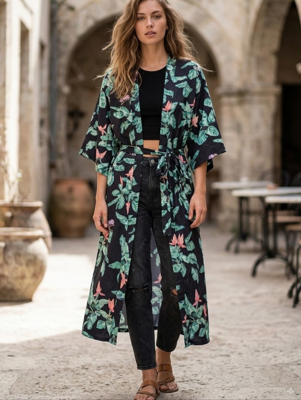 Dr Denim Tropical Kimono Duster Resortwear Whimsigoth Boho Cardigan Robe Coat
